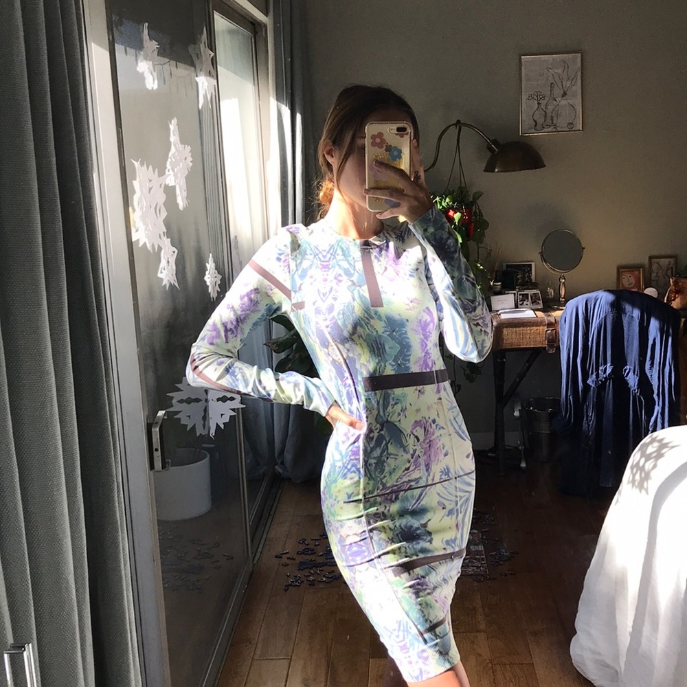 Body con water color style print dress